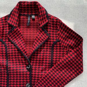 Red and black belted cardigan